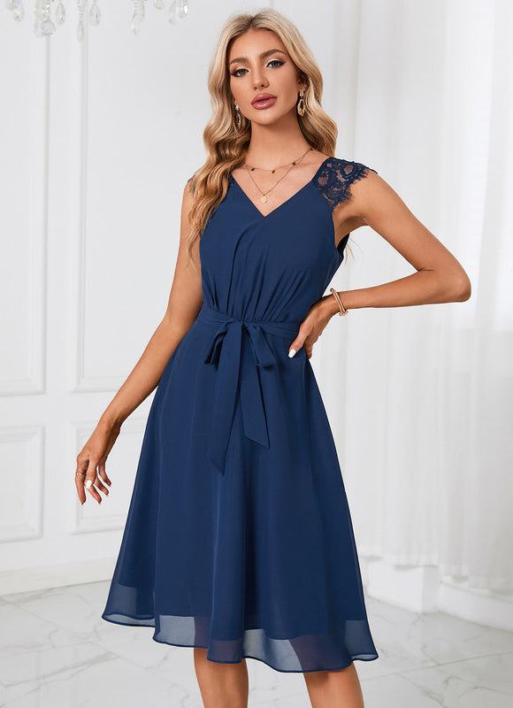 Robe Chic Mousseline Col V Élégante - gallery 4
