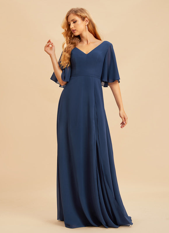 Robe Longue Chic Col V Fendue - gallery 4