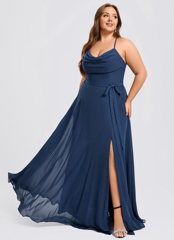 Robe Mousseline Élégante Fendue Nuit - gallery 6