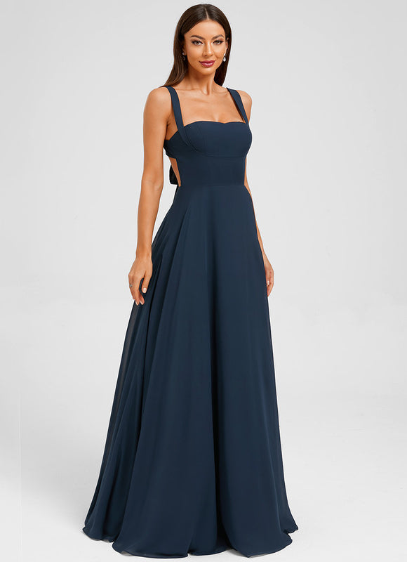 Robe Longue Mousseline Bleu Marine - gallery 2