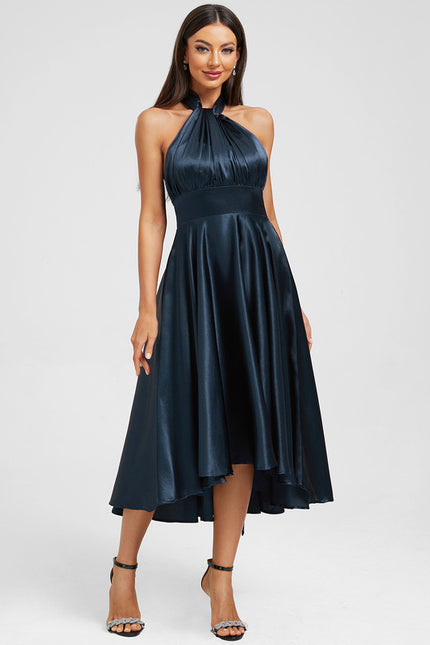 Robe Bleu Marine Satin - gallery 2