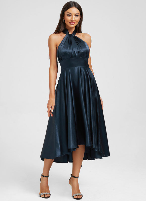 Robe Bleu Marine Satin - gallery 2
