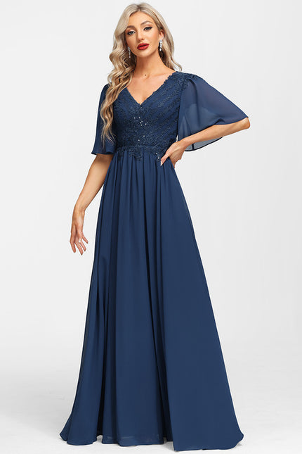 Robe Mère Mariée Bleu Marine Paillettes - gallery 4
