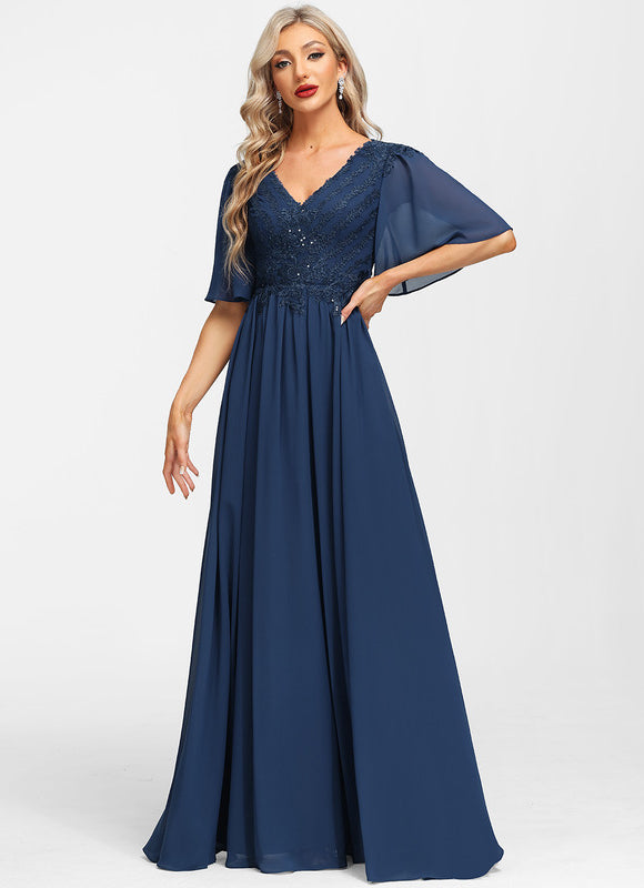 Robe Mère Mariée Bleu Marine Paillettes - gallery 4