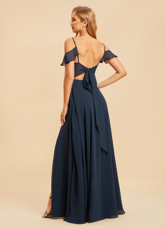 Robe Longue Chic Col V Fendue - gallery 1