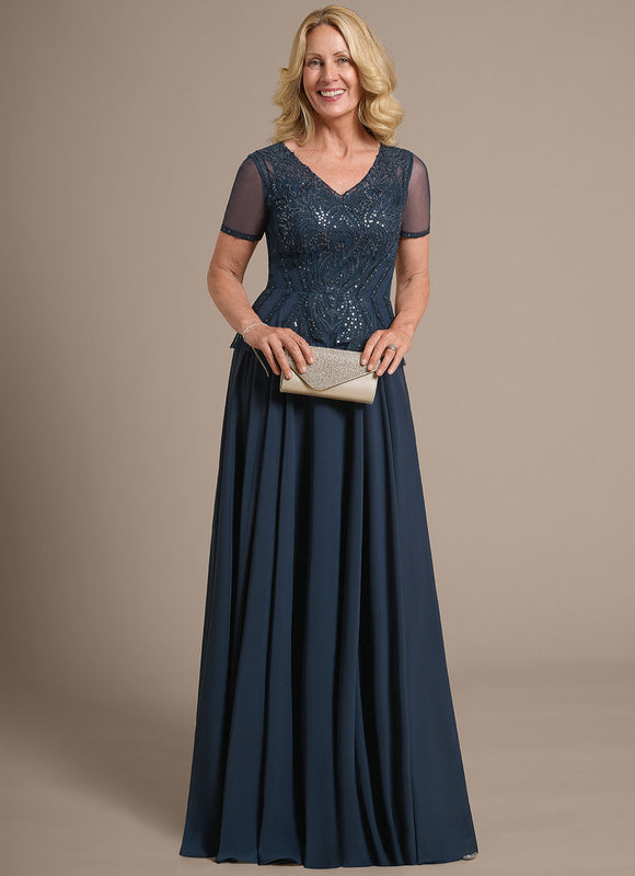 Robe Mère Mariée Bleu Marine Paillettes - gallery 3