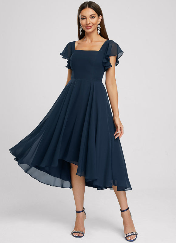Robe Cocktail Chic Col Carré Volants - gallery 4