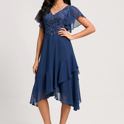 Robe Volants Col V Élégante Nuit