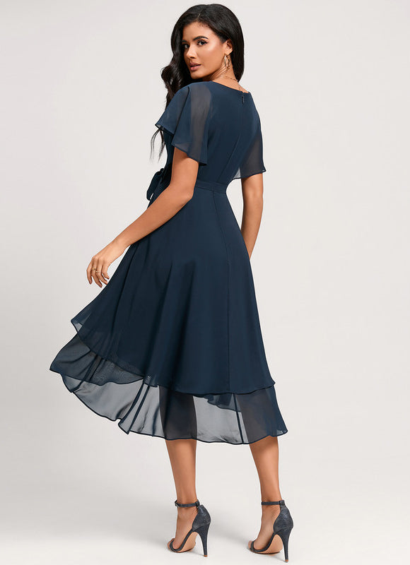 Robe Bleu Marine En Mousseline - gallery 1