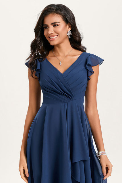 Robe Trapèze Bleu Marine Volants Chic - gallery 5