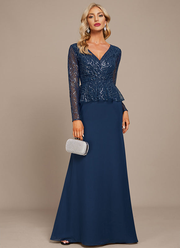 Robe Élégante Paillettes Col V Satinée - gallery 1