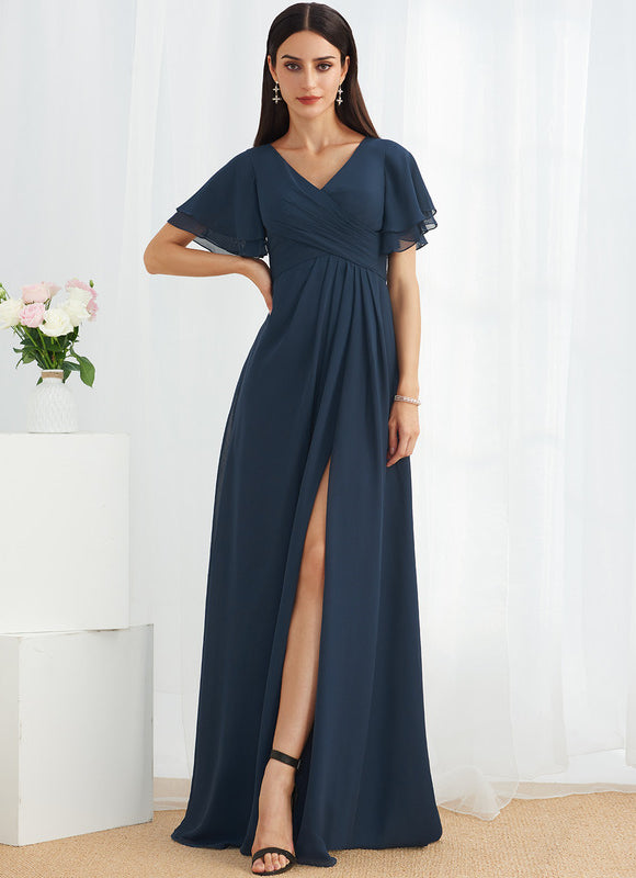 Robe Longue Chic Col V Fendue