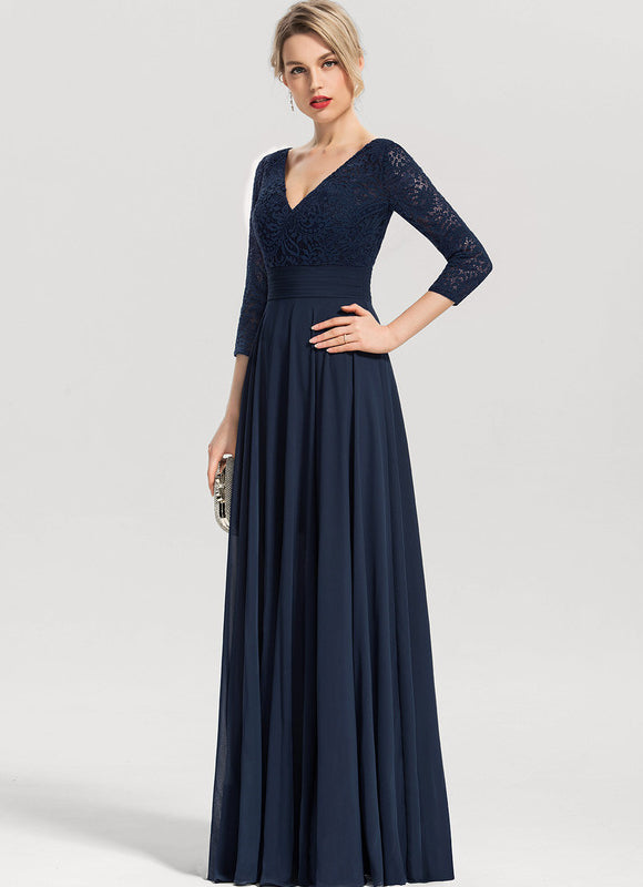 Robe Élégante Col V Brodée Nuit - gallery 4
