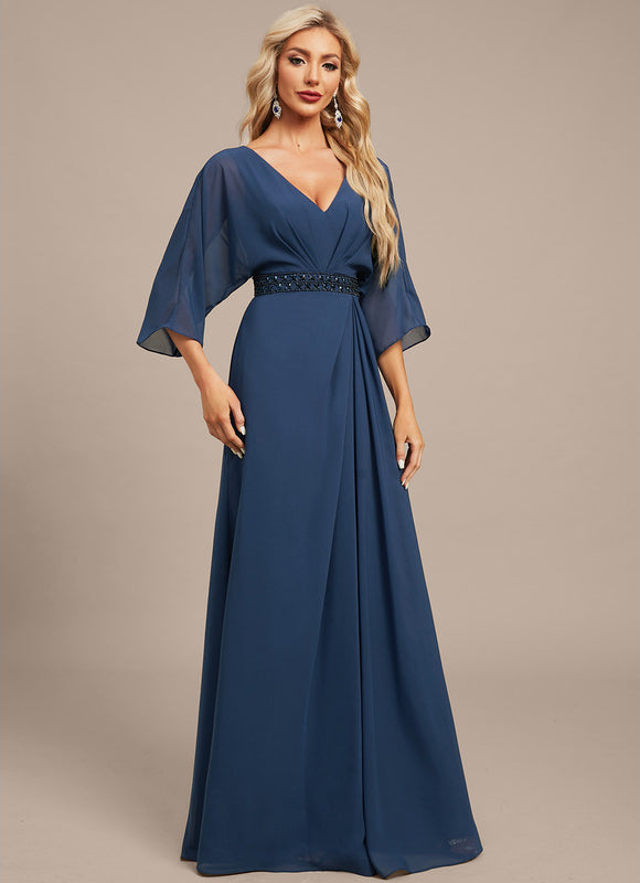 Robe Longue Mousseline Élégante Bleu Marine - gallery 7