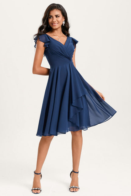 Robe Trapèze Bleu Marine Volants Chic - gallery 2