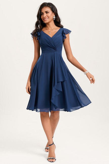 Robe Trapèze Bleu Marine Volants Chic