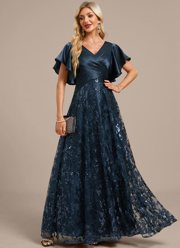 Robe Longue Satin Pailleté Élégante