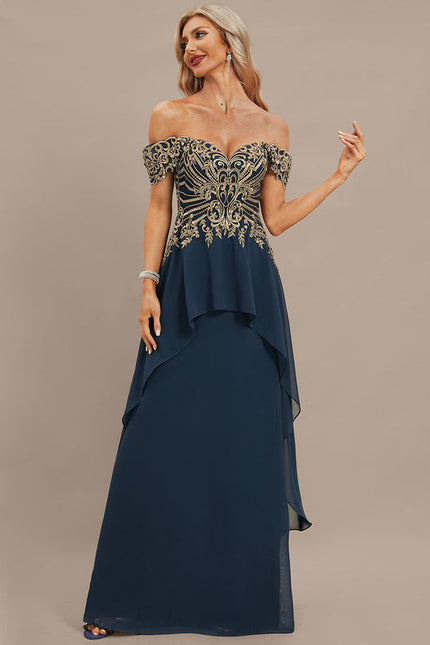 Robe Élégante Paillettes Col Off-Shoulder - gallery 2