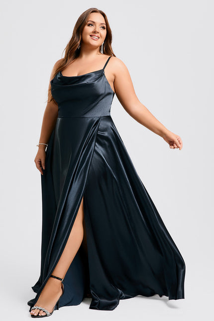 Robe Satinée Élégante Fendue Nuit - gallery 7