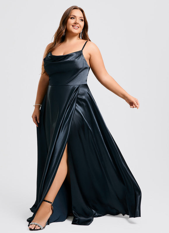 Robe Satinée Élégante Fendue Nuit - gallery 7