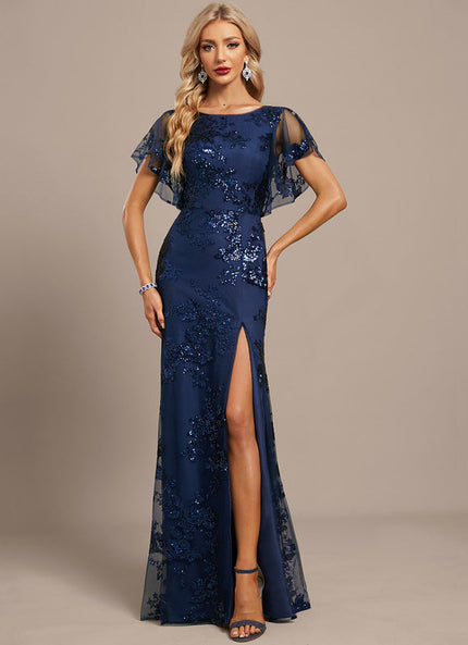 Robe Soirée Pailletée Élégante Col Rond