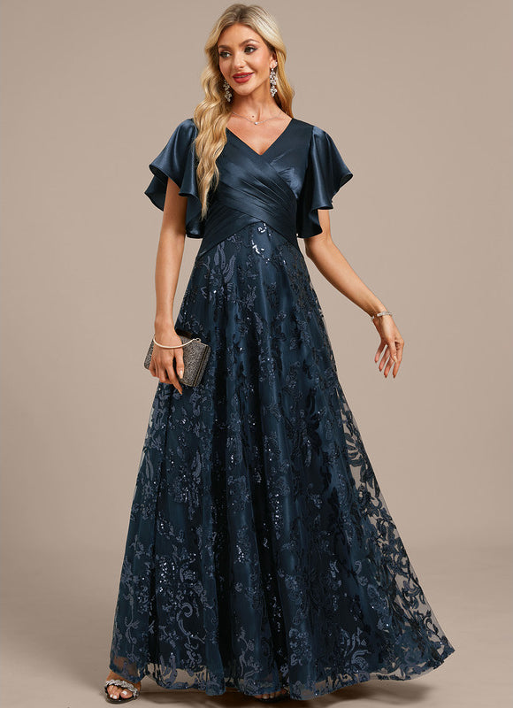 Robe Longue Satin Pailleté Élégante - gallery 5