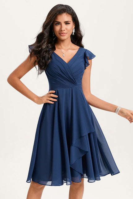 Robe Trapèze Bleu Marine Volants Chic - gallery 4