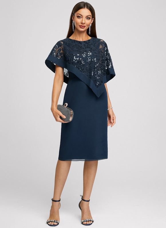 Robe Élégante Paillettes Col Cape