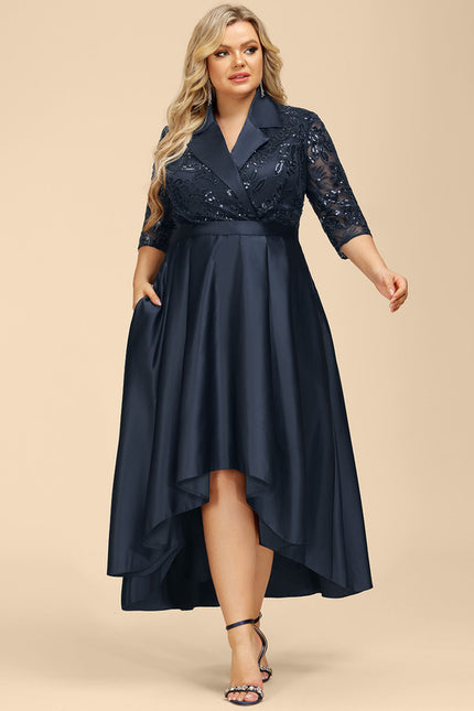 Robe Élégante Satinée Col Brodé - gallery 7