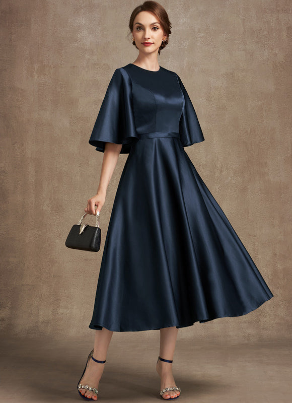 Robe Satinée Élégante Col Rond