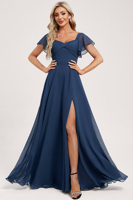 Robe Mousseline Élégante Col V Fendue