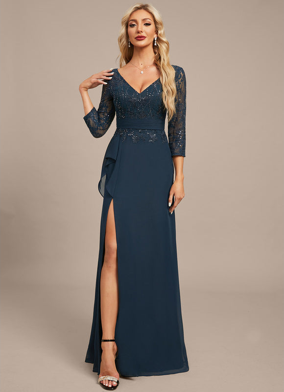 Robe Élégante Pailletée Col V - gallery 4