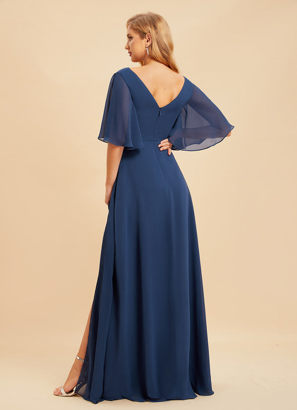 Robe Longue Chic Col V Fendue - gallery 1