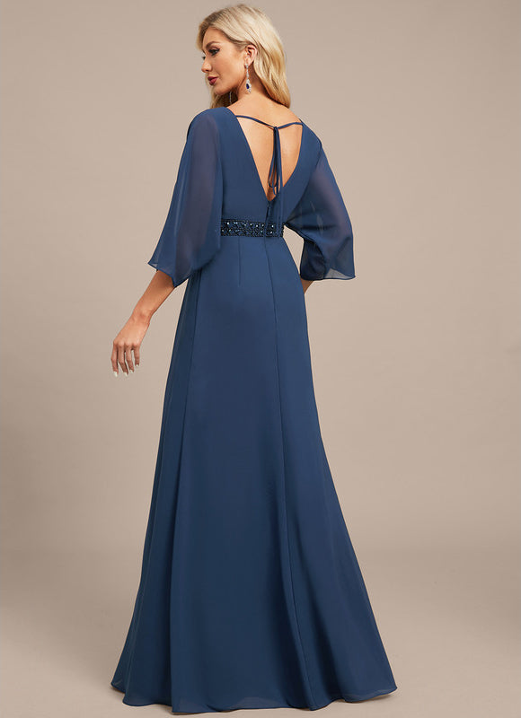 Robe Longue Mousseline Élégante Bleu Marine - gallery 8