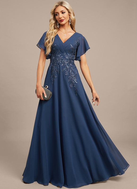 Robe Élégante Col V Volants Paillettes - gallery 3