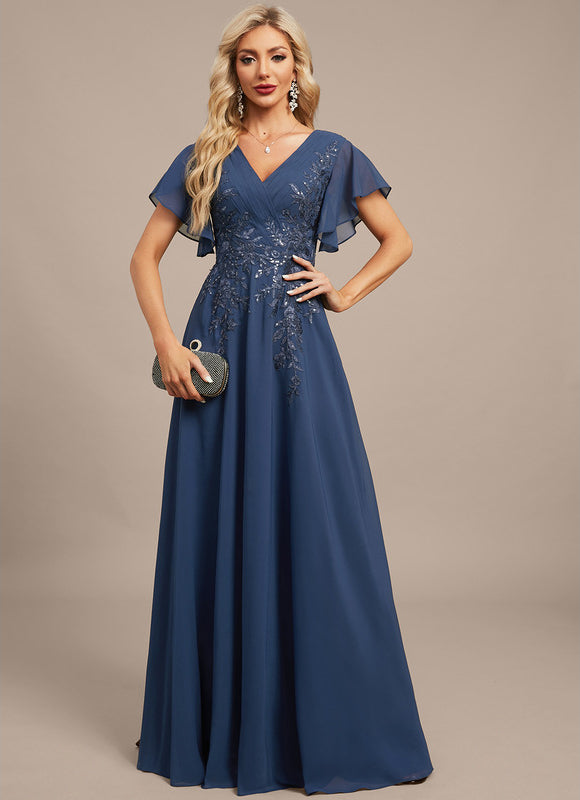 Robe Élégante Col V Volants Paillettes - gallery 2