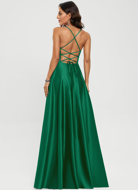 Robe Satinée Élégante Fendue Col V - gallery 6