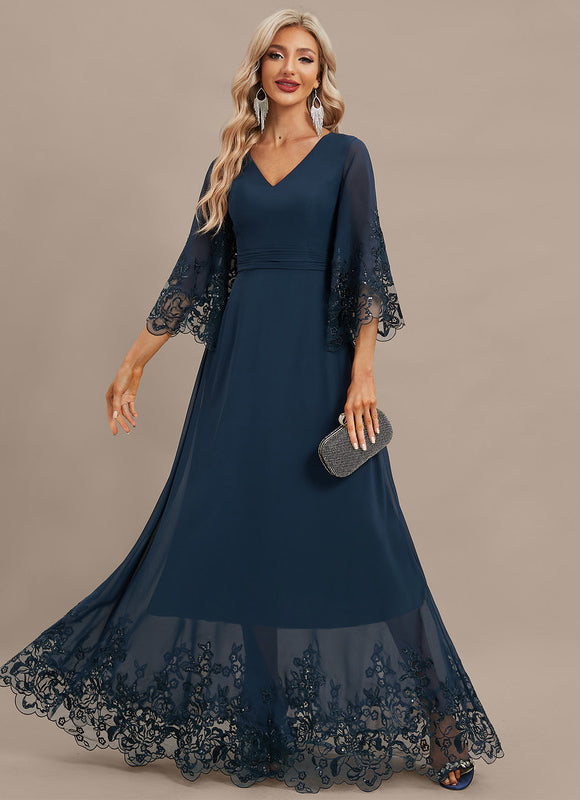Robe Élégante Col V Volants Paillettes - gallery 2