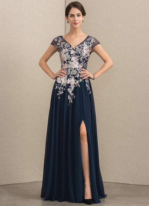 Robe Élégante Fendue Brodée Nuit