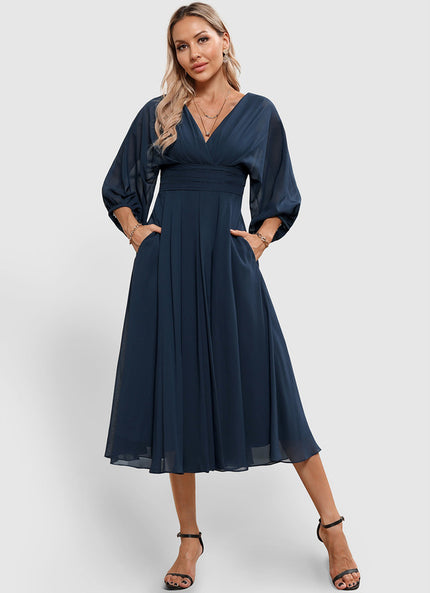 Robe Trapèze Fleurie Bleu Marine