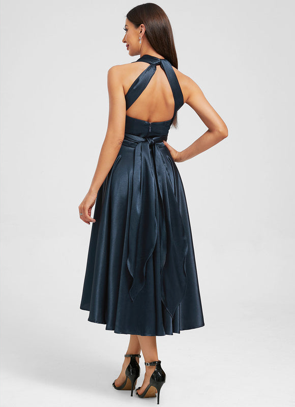 Robe Bleu Marine Satin - gallery 5