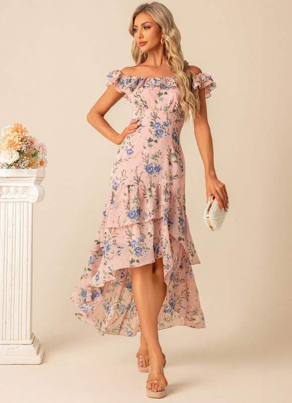 Robe Longue Fendue Floral Bleu Marine - gallery 7
