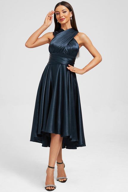 Robe Bleu Marine Satin - gallery 8