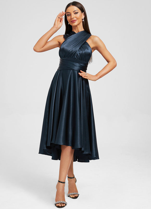 Robe Bleu Marine Satin - gallery 8