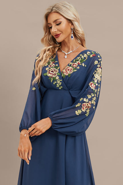 Robe Trapèze Éléguante Brodée Nuit - gallery 1