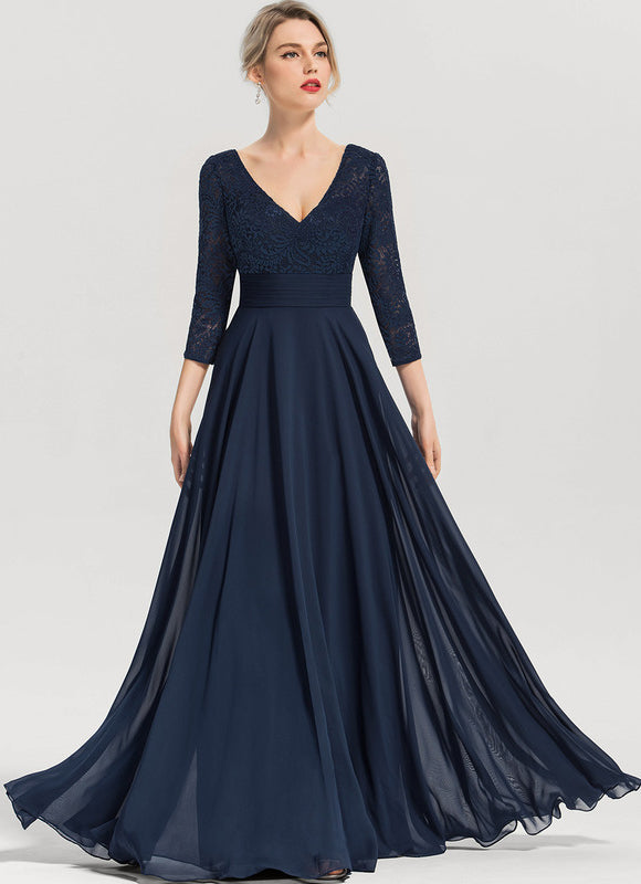 Robe Élégante Col V Brodée Nuit