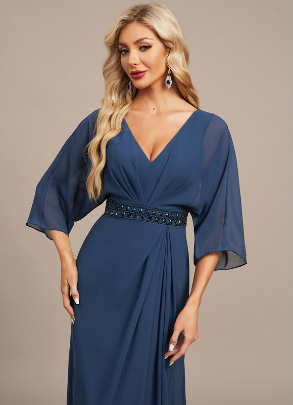 Robe Longue Mousseline Élégante Bleu Marine - gallery 4