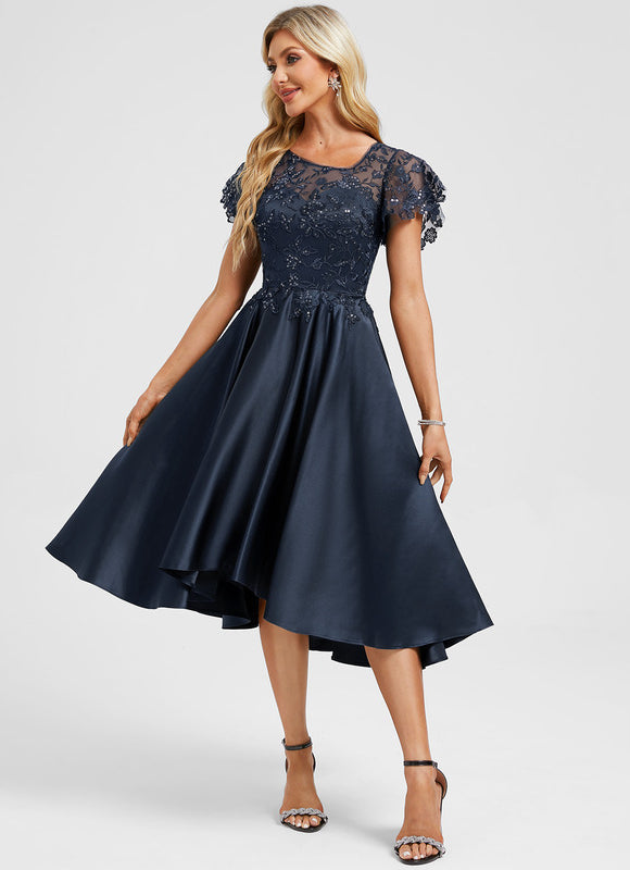 Robe Courte Devant Longue Derriere Bleu Marine - gallery 1