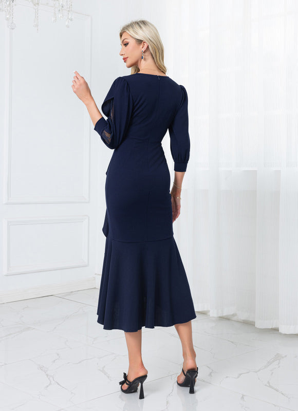 Robe Bleu Marine A Volant - gallery 2