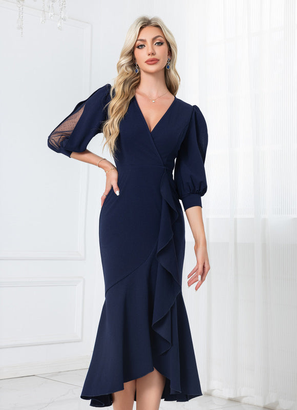 Robe Bleu Marine A Volant - gallery 1